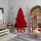 8ft. Pre-Lit Red Flocked Fraser Fir Artificial Christmas Tree, Red Lights